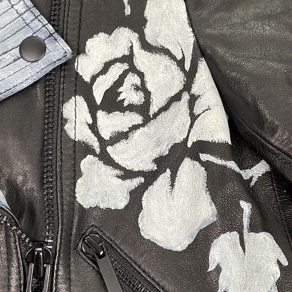 NWT Elizabeth and James Erwan Hand Painter Leather Biker Jacket Sz XS - Picture 4 of 16